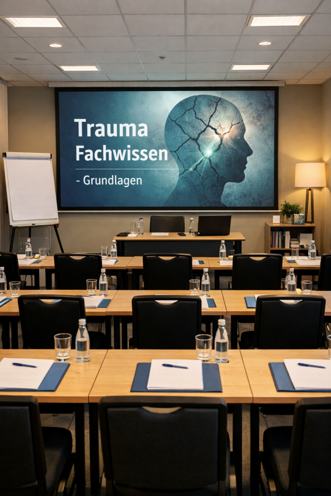 Konferenzraum mit Präsentationsthema Trauma