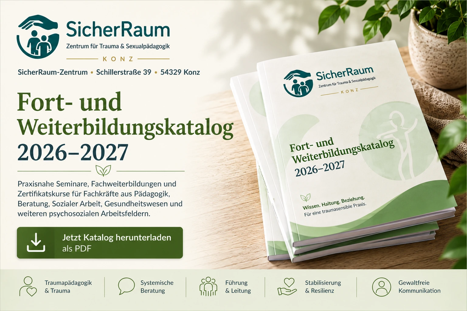 Fort- und Weiterbildungskatalog 2026–2027 des SicherRaum – Zentrum für Trauma & Sexualpädagogik in Konz
